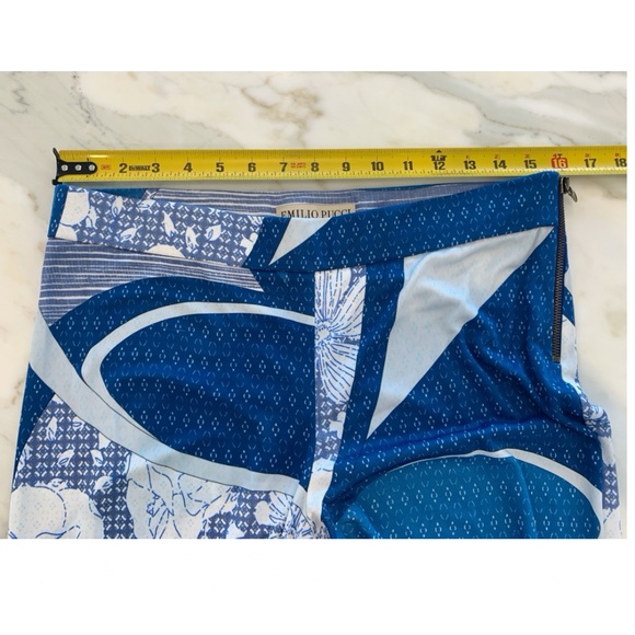 EMILIO PUCCI BLUE WHITE PRINT VISCOSE PANTS GOLD SIDE ZIPPER SIZE IT 42 / US 8 - Picture 13 of 17